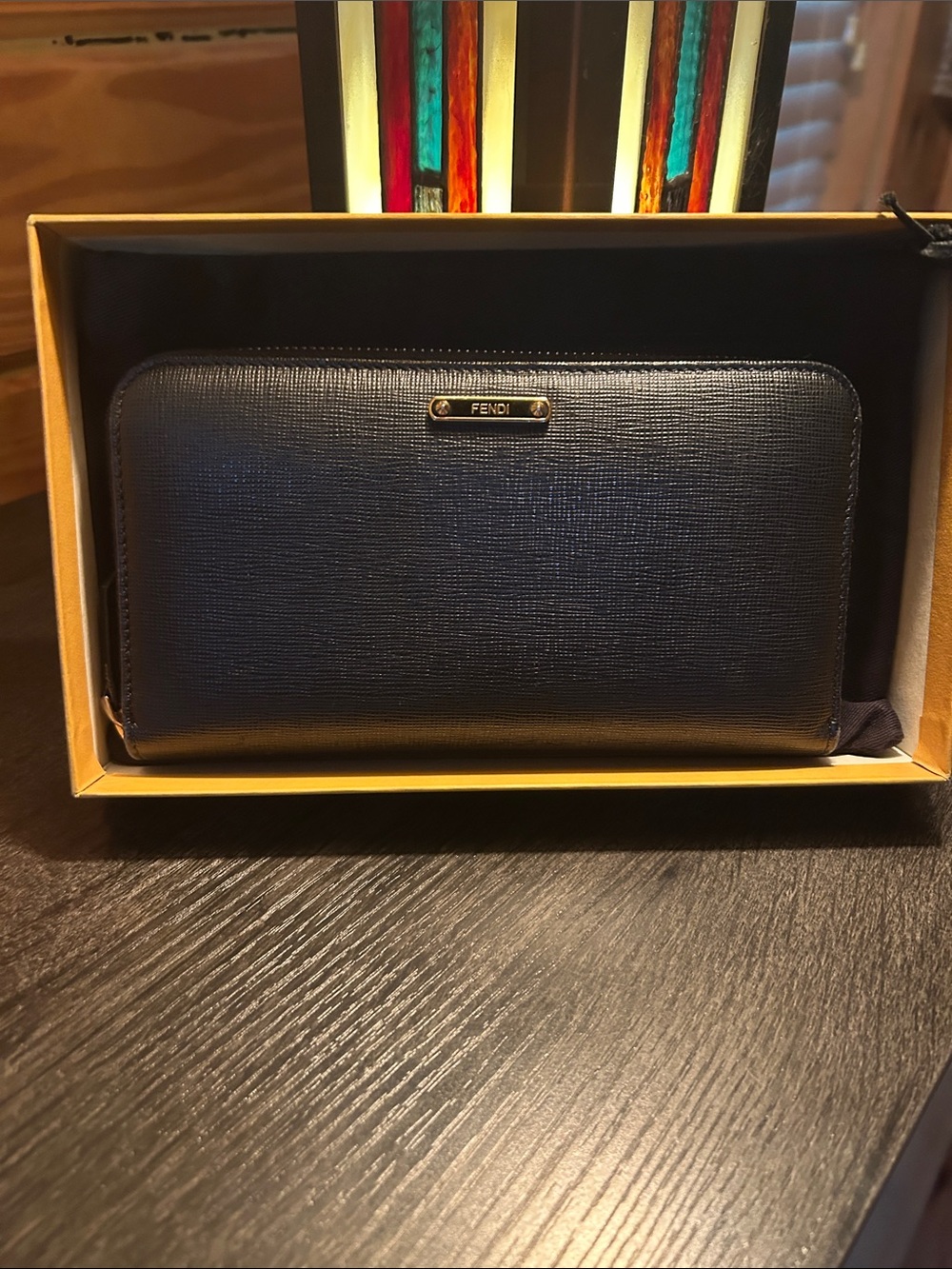 Fendi Black Saffiano Zip-Around Leather Wallet